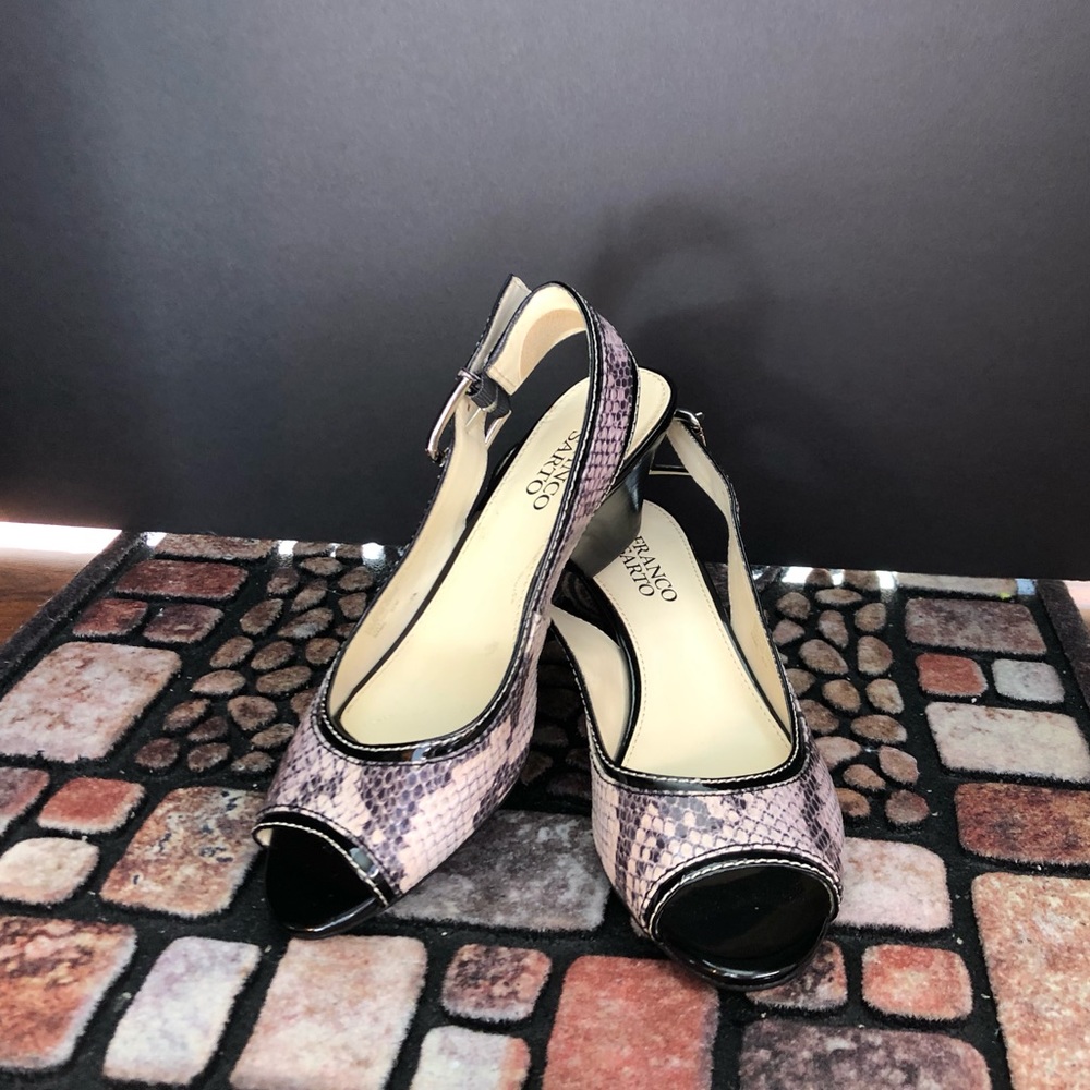 Franco Sarto snakeskin open toe heels